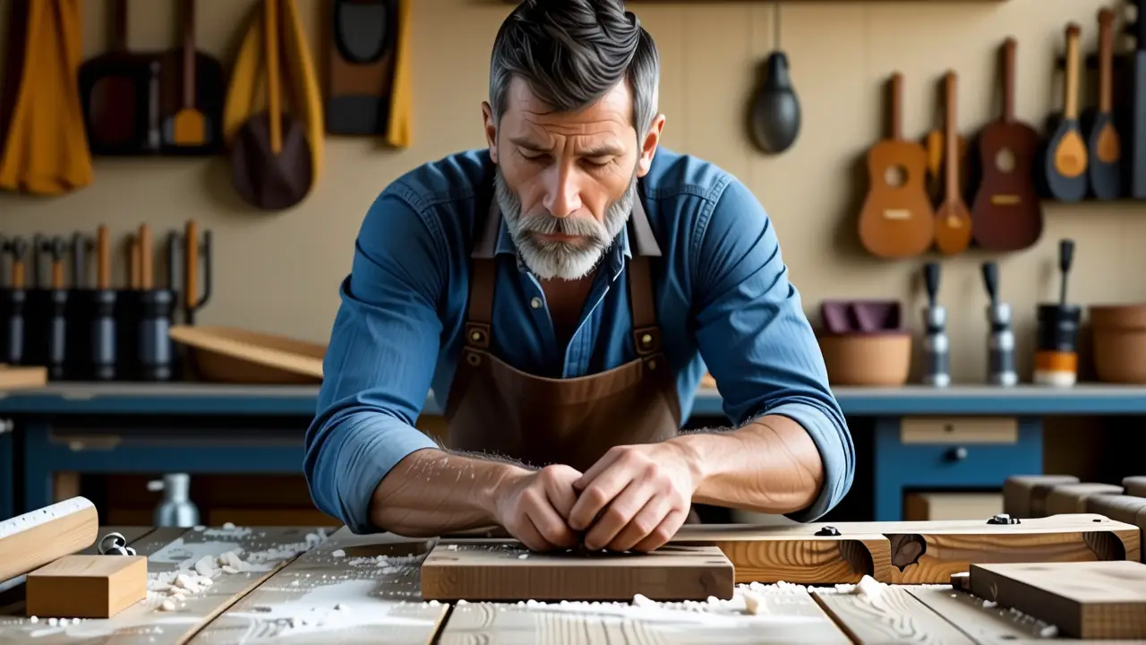Un hombre trabaja meticulosamente en su taller