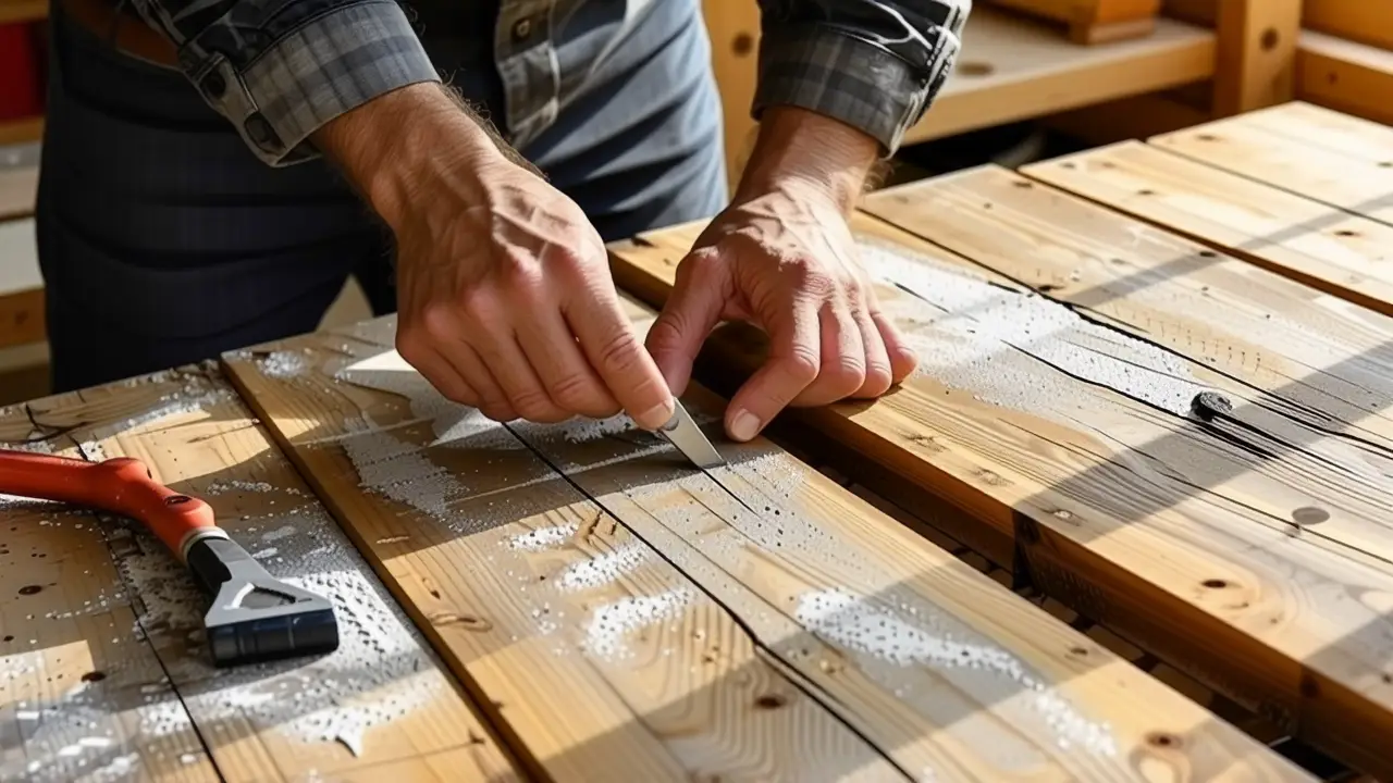 Un hombre trabaja con cuidado en madera