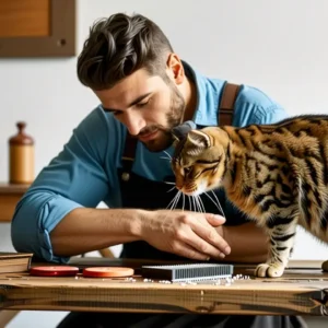 Un hombre joven se aseo su gato