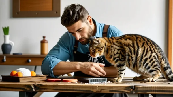 Un hombre joven se aseo su gato