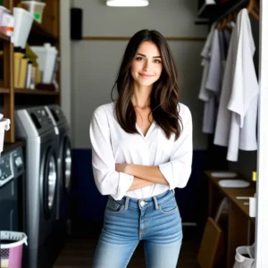 Una mujer española contemplativa en un lavadero