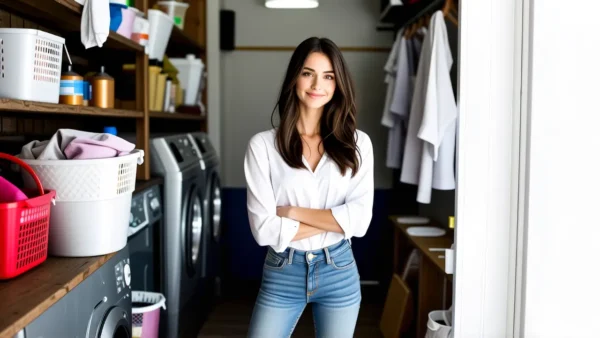 Una mujer española contemplativa en un lavadero