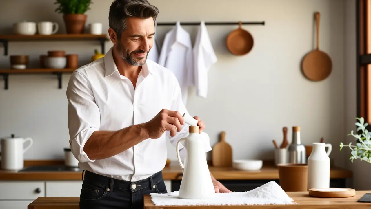 Un hombre español tranquilo rocía el hierro