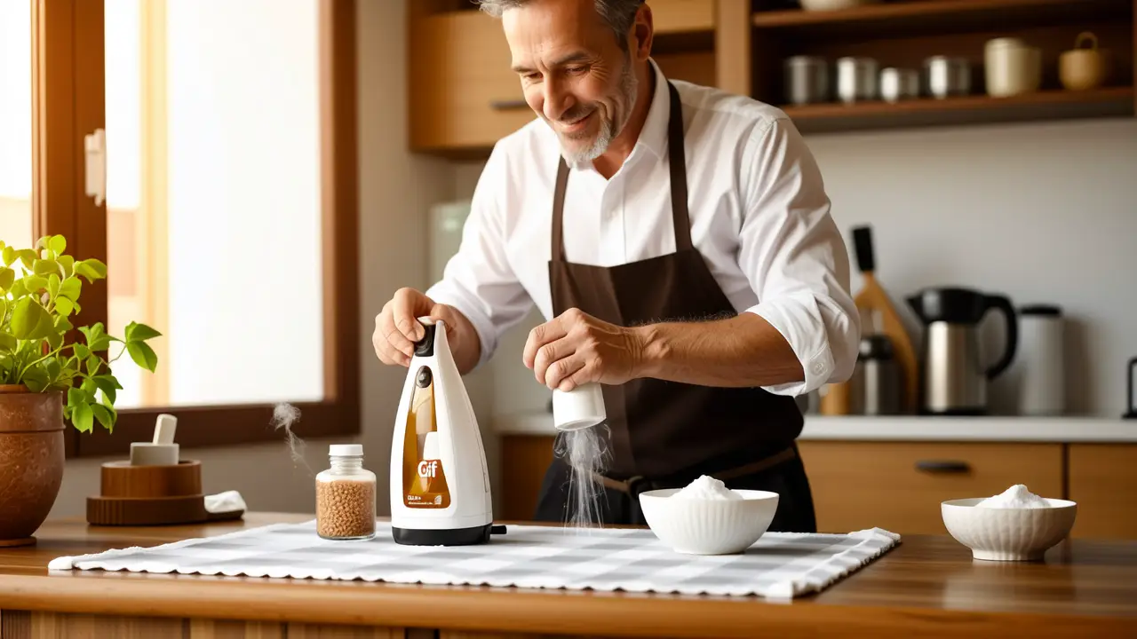 Un hombre español limpia con Cif en casa