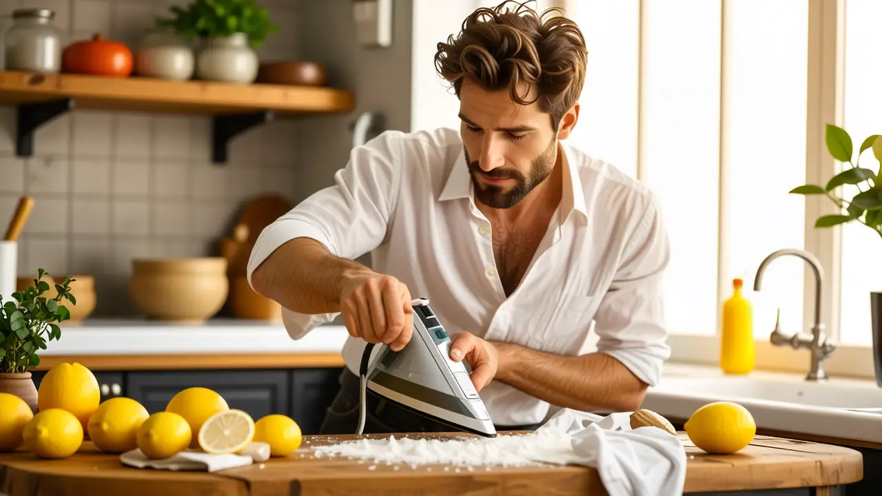 Un hombre blanco aplica pasta en hierro cálido