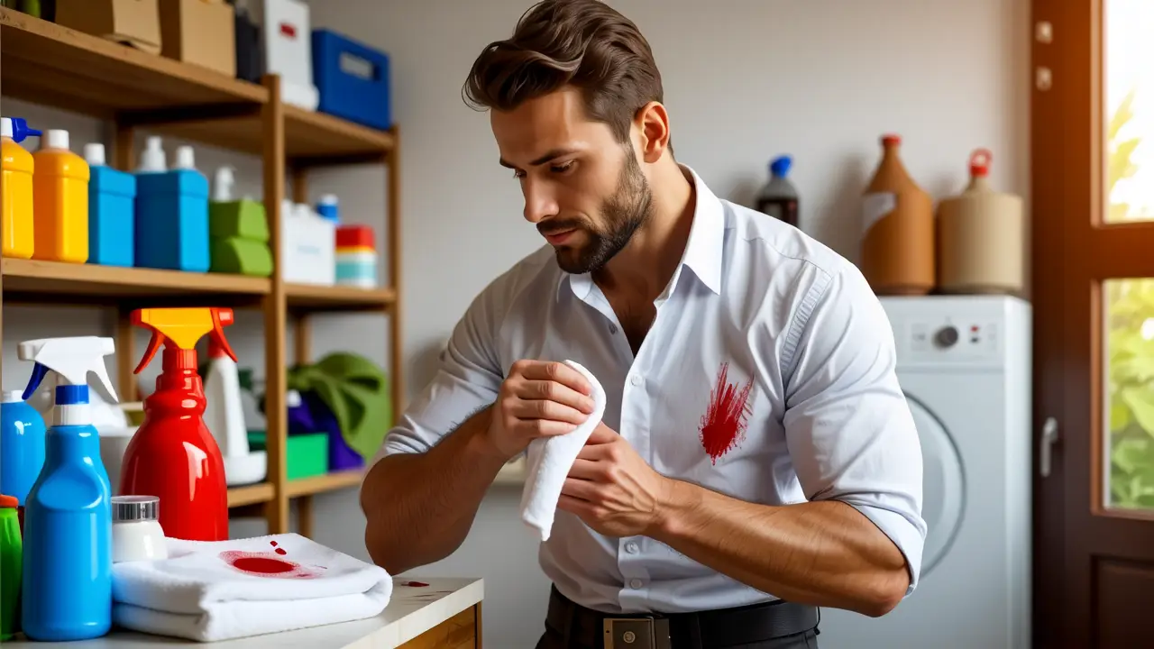 Un hombre realista limpia una mancha