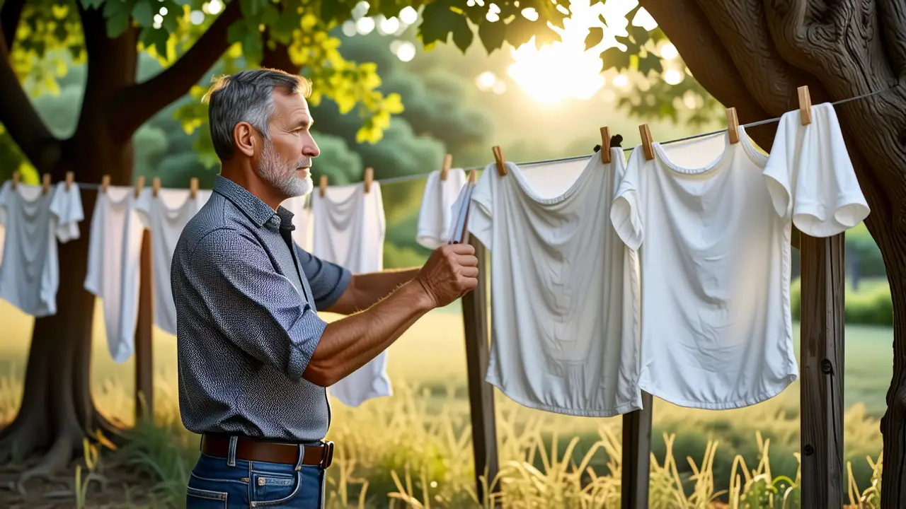 Un hombre español seca la ropa al sol