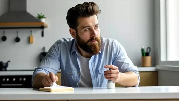 Un hombre pensativo limpia con precisión