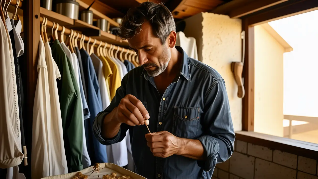 Un hombre español realista aplica gel en una mariposa