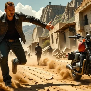 Un hombre español saltando en el desierto