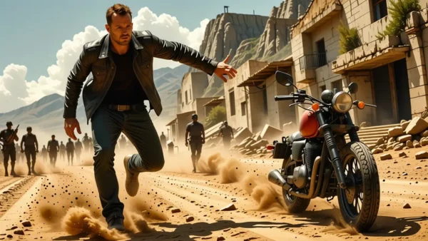 Un hombre español saltando en el desierto