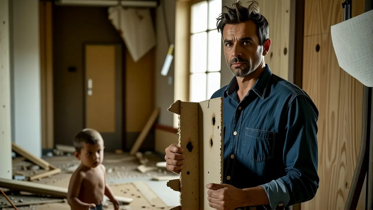 Ratas vs Ratones: Diferencias Clave y Más 3 Un hombre preocupado sostiene drywall en la penumbra