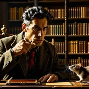 Un hombre español examina un roedor en estudio