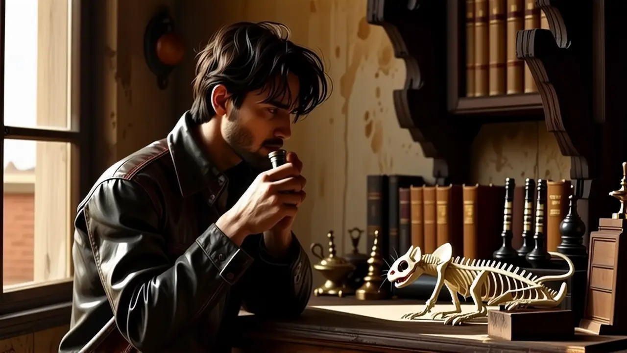 Ratas vs Ratones: Diferencias Clave y Más 4 Un hombre pensativo examina un esqueleto en luz