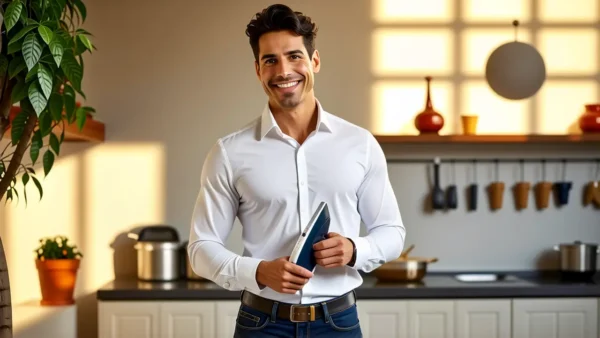 Rayen Limpia Planchas: Limpieza Rápida y Eficaz 1 Un hombre moderno irradia eficiencia en cocina