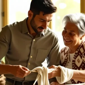Rayón: Guía para cuidar tu material rayon 13 Un hombre pensativo observa un tejido en casa