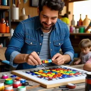 Un hombre amable crea arte reciclado