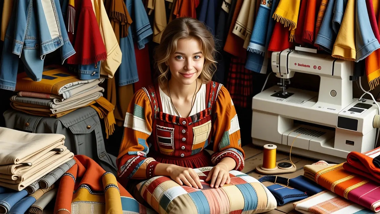 Reciclar Ropa Vieja: Manualidades Sostenibles 4 Una mujer sonríe en un taller acogedor