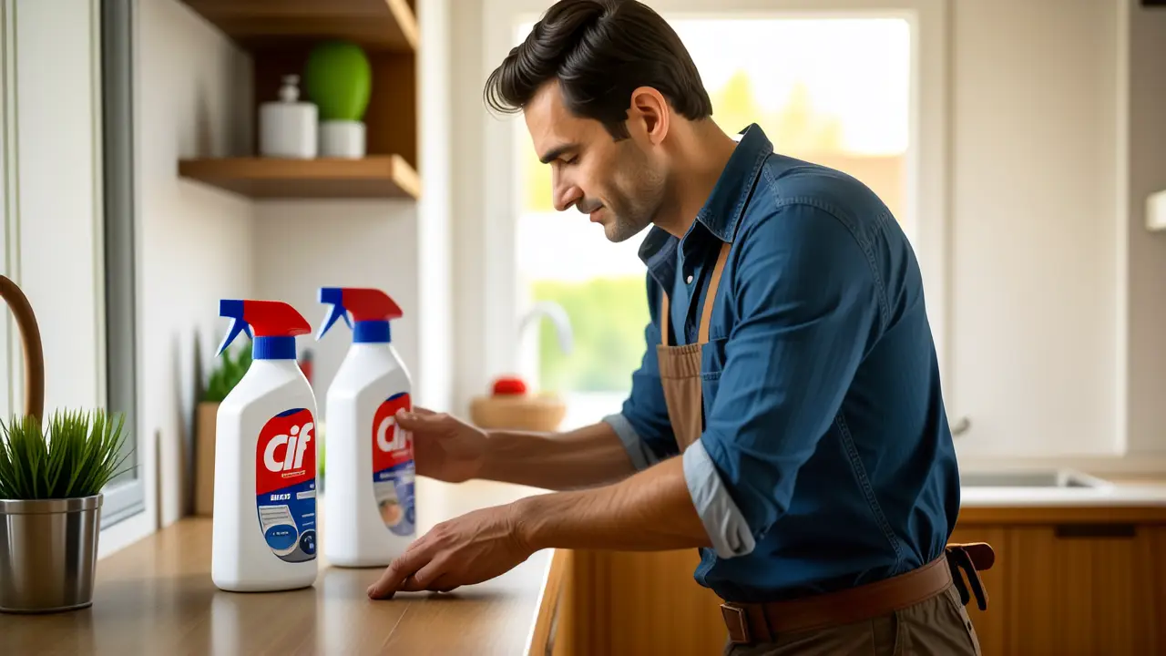 Un hombre examina productos limpios en cocina