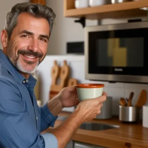 Un hombre amable en cocina moderna