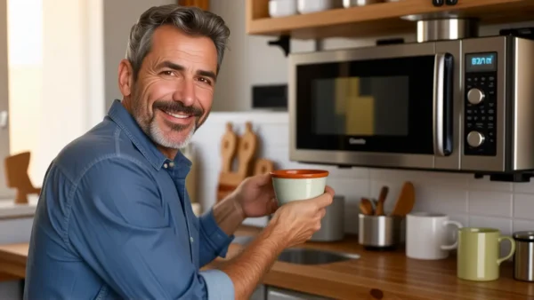 Un hombre amable en cocina moderna