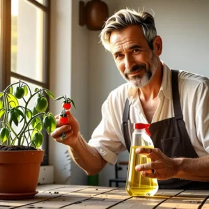 Un hombre español sonríe junto a la planta