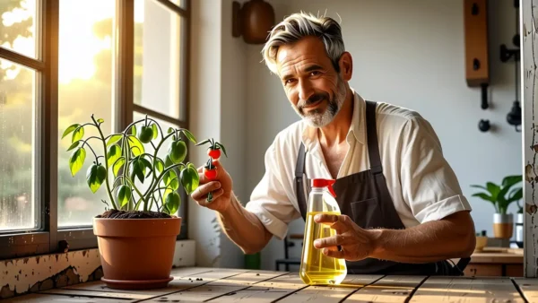 Un hombre español sonríe junto a la planta