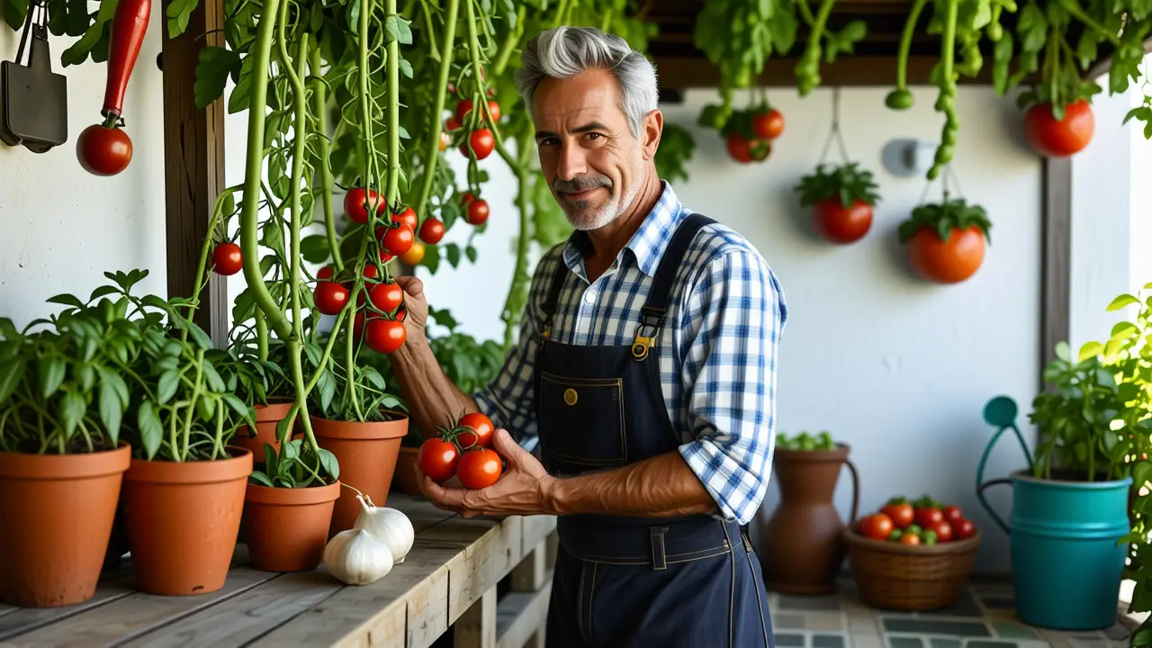 Un hombre español cuida la abundancia rural