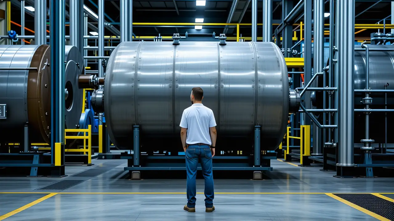 Tipos Secadora Industrial: Temperatura y Más | 2 Hombre operando secadora industrial con seriedad