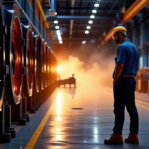 Un hombre opera maquinaria industrial realista
