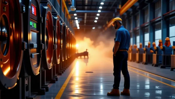 Un hombre opera maquinaria industrial realista