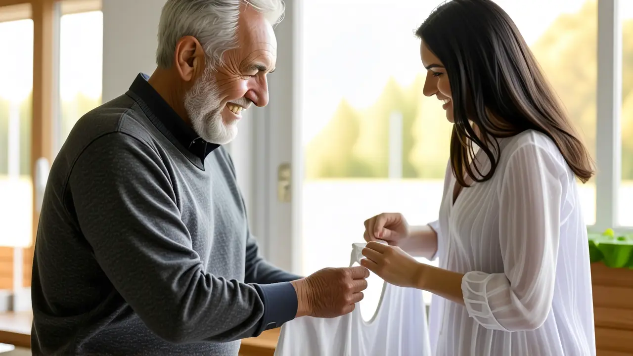 Un anciano amable lava ropa con cuidado