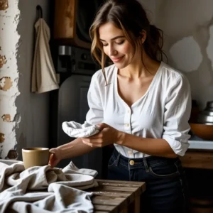 Ropa que destine y mancha la piel: detergente ideal 13 Una mujer española suavemente limpia su brazo
