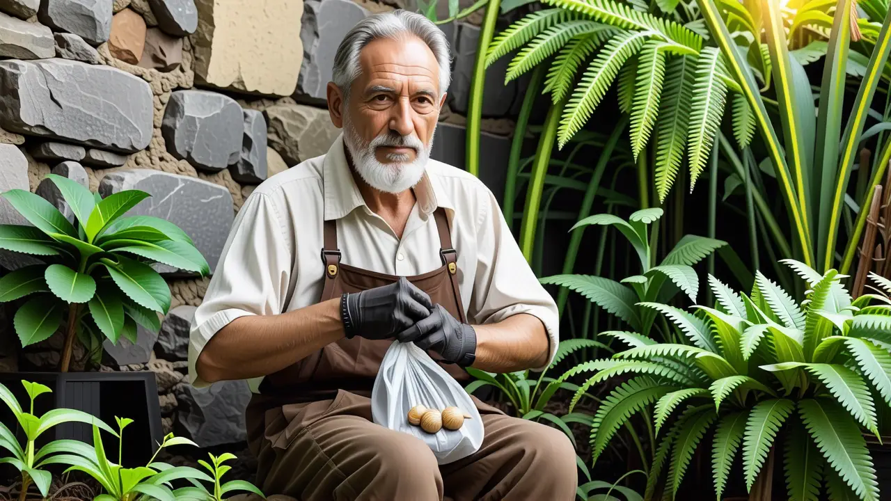 Un hombre observa un jardín tranquilo