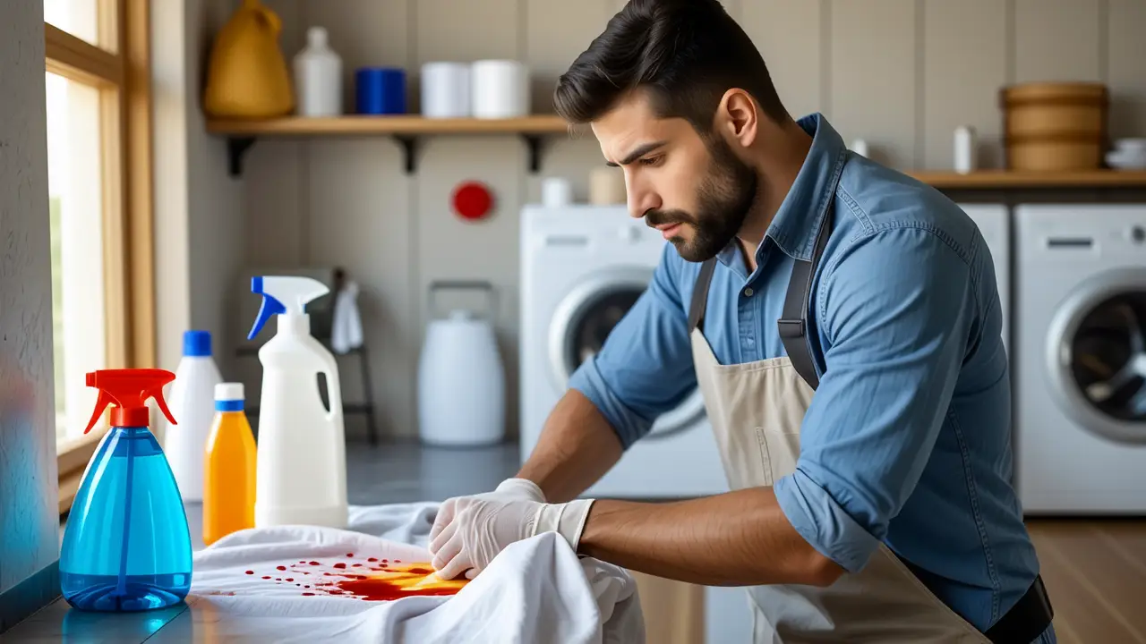 Como limpiar sangre manchas en ropa y colchon 3 Un hombre limpia una herida con cuidado