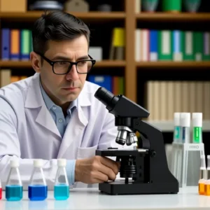 Un científico observa con precisión en laboratorio