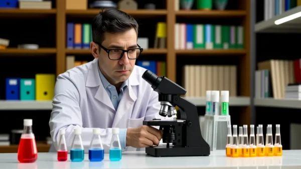 Un científico observa con precisión en laboratorio