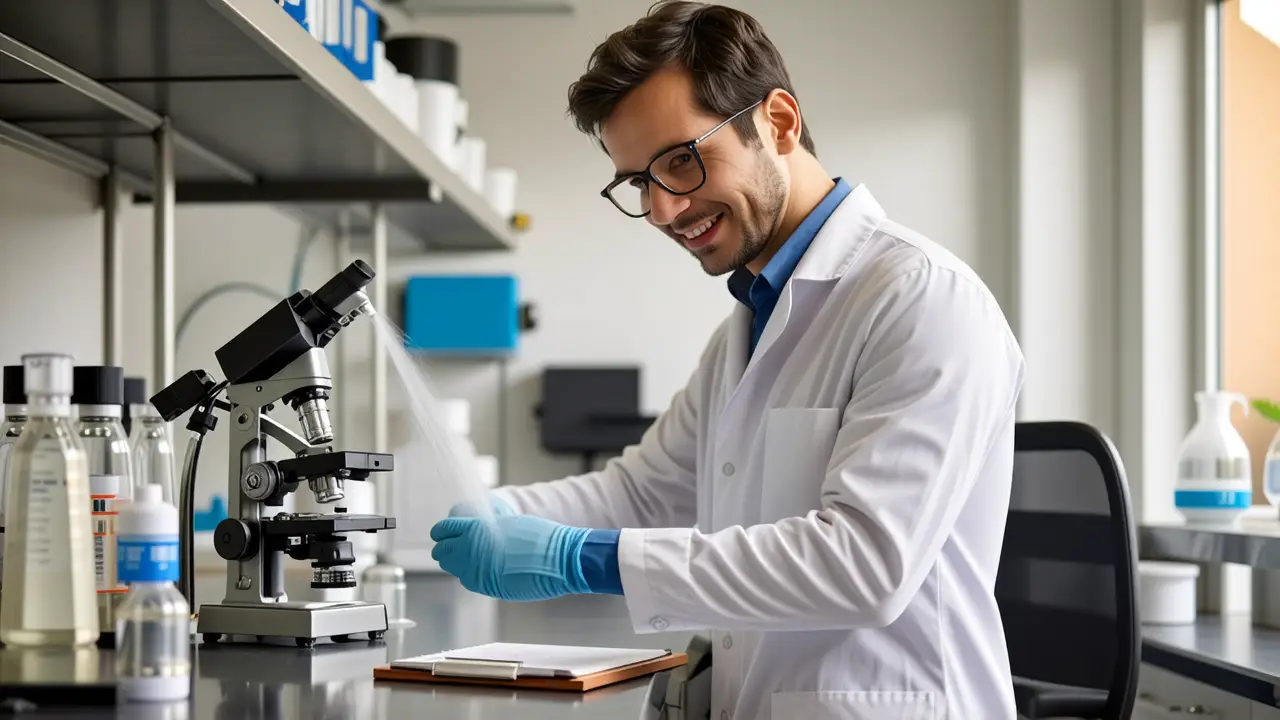 Un científico rocía con precisión en laboratorio