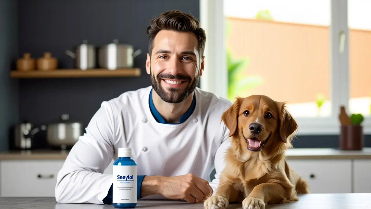 Sanytol Mascotas: Antiseptico Seguro para Perros 2 Chef y perro limpian con seguridad