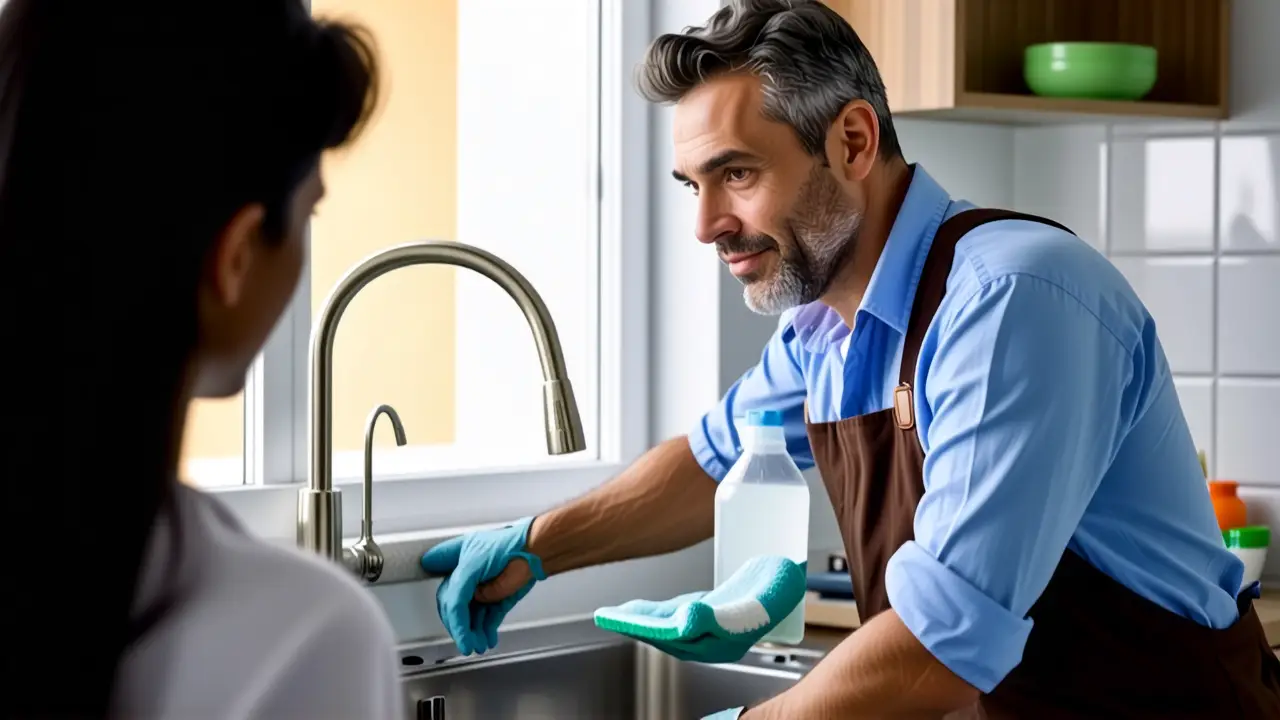 Un hombre ayuda a limpiar con cuidado