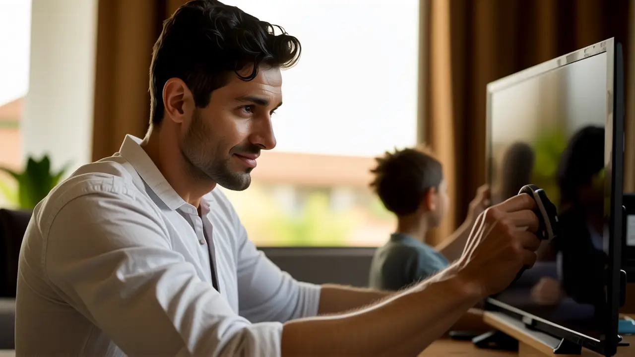 Cómo se puede limpiar la pantalla del televisor con alcohol 2 Un hombre limpia la televisión en casa