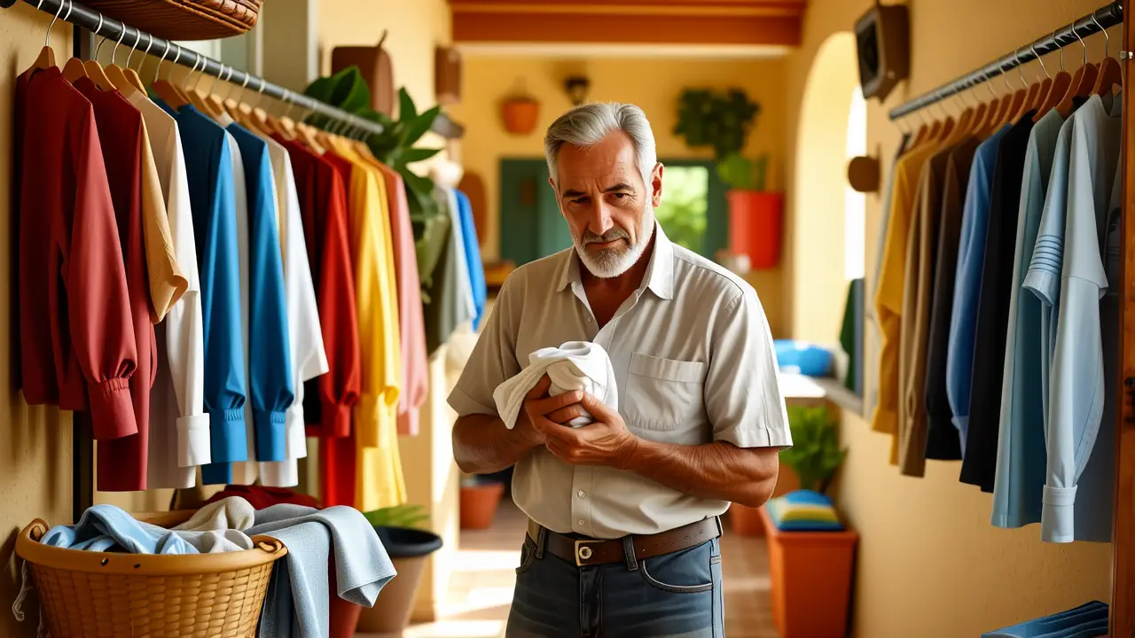 Secar Ropa: Guía Eficiente y Segura 2 Un hombre español amable se lava la ropa