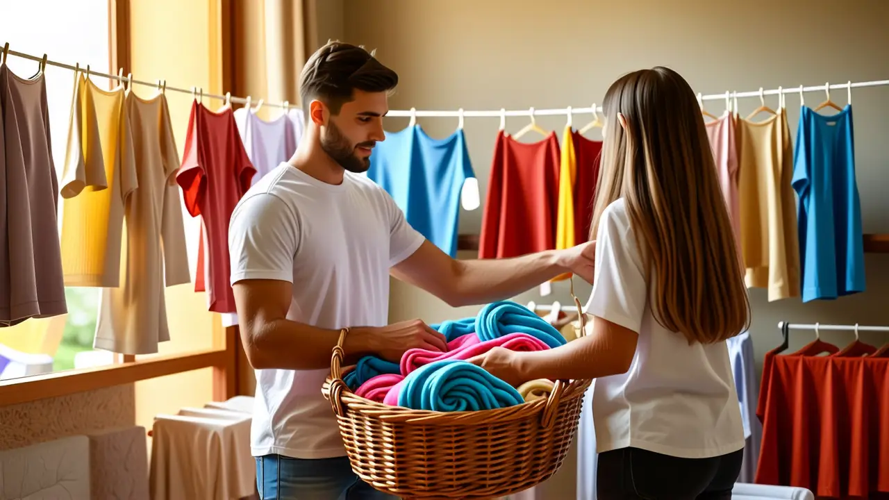 Secar Ropa: Guía Eficiente y Segura 3 Un hombre y una mujer lavando ropa a la luz