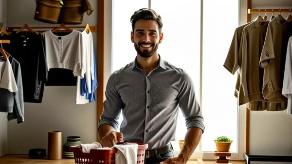 Secar Ropa: Guía Eficiente y Segura 1 Un hombre casual en casa luce cálido