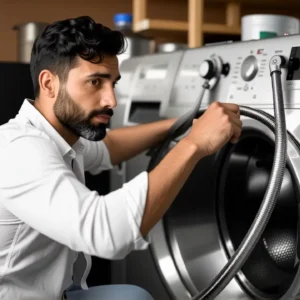 Secadoras: Condensación vs Evacuación - ¿Cuál elegir? 13 Hombre pensativo en lavandería