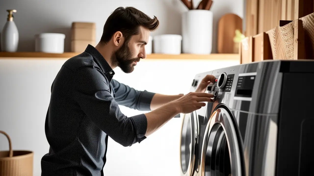Secadoras: Condensación vs Evacuación - ¿Cuál elegir? 5 Un hombre español examina un secador en casa