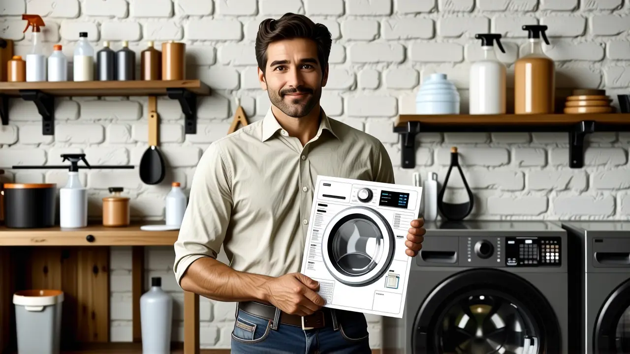 Secadoras: Condensación vs Evacuación - ¿Cuál elegir? 2 Un hombre pensativo sostiene un diagrama vintage en un ambiente nostálgico