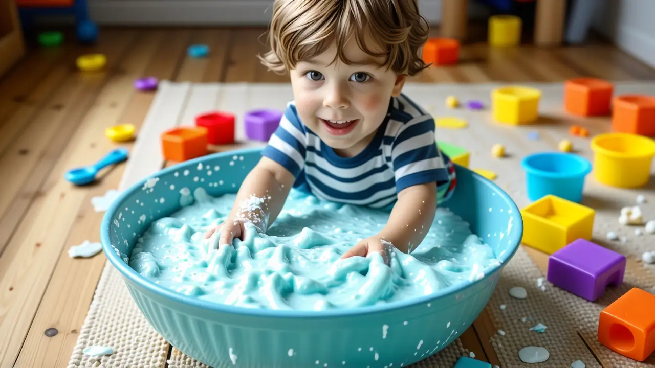 Slime como hacer: Recetas seguras y fáciles 2 Un niño sonriente juega con slime