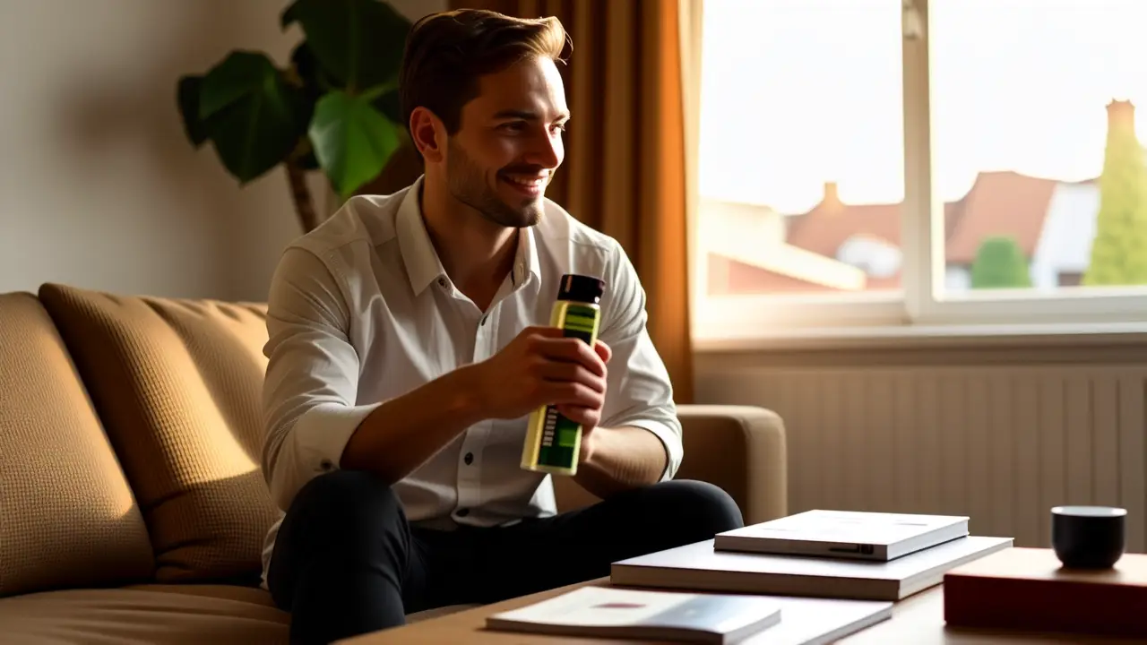 Elimina Olores Sofa Coche: Solución Sanytol 3 Hombre casual en hogar acogedor con producto
