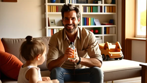 Elimina Olores Sofa Coche: Solución Sanytol 1 Un hombre casual sostiene Sanytol en un hogar cálido